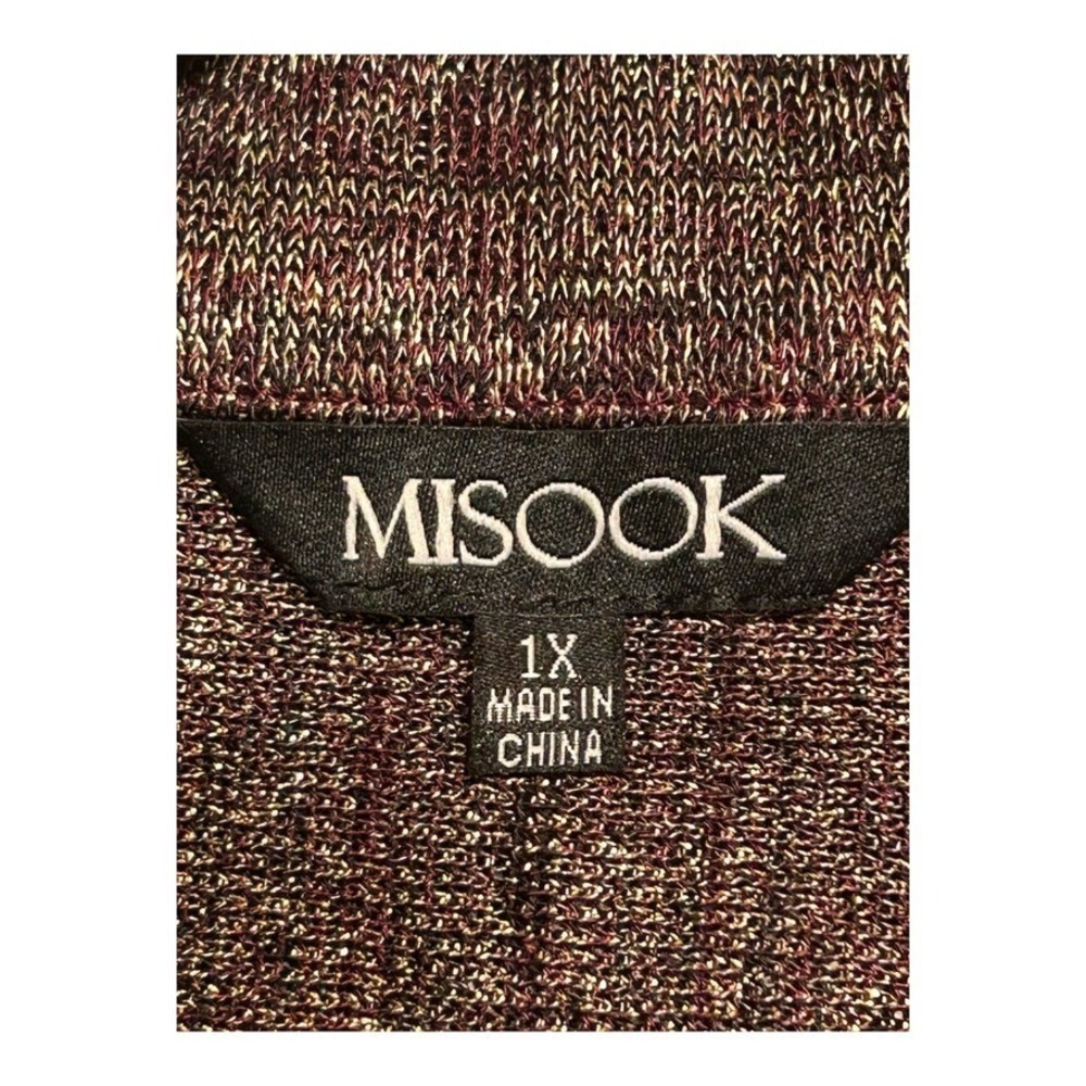 VTG Y2K Misook Gold Black Shimmer Knit Jacket Ruched Elastic Collar 1X EUC - Picture 10 of 11